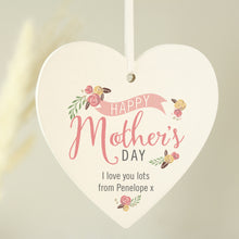 Load image into Gallery viewer, Personalised Floral Mother&#39;s Day Wooden Heart
