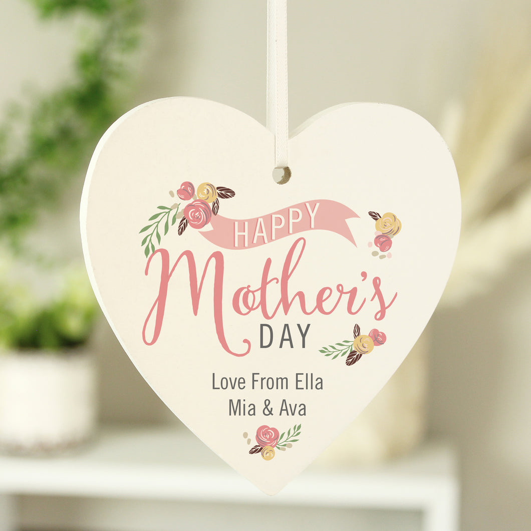 Personalised Floral Mother's Day Wooden Heart