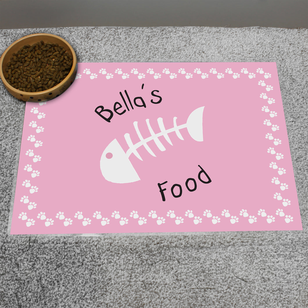 Personalised Pink Cat Fishbone Feeding Mat