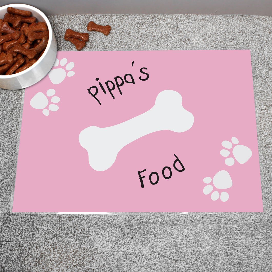 Personalised Pink Dog Bone Feeding Mat