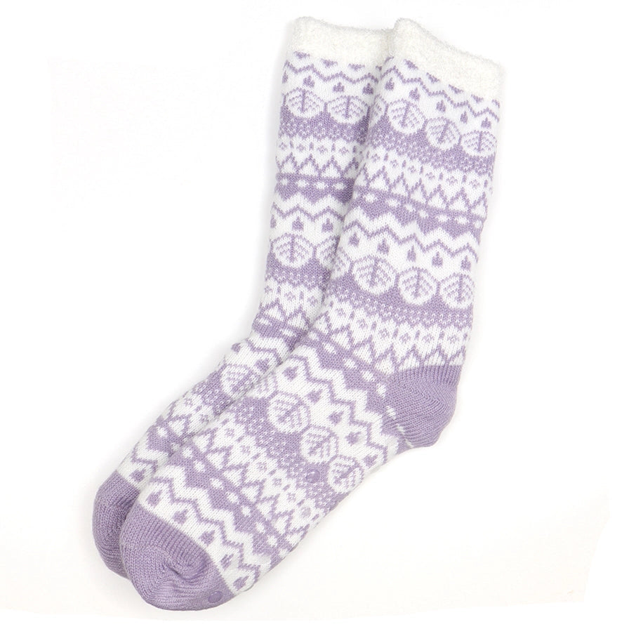 POM Cosy Fair Isle Slipper Socks Lilac