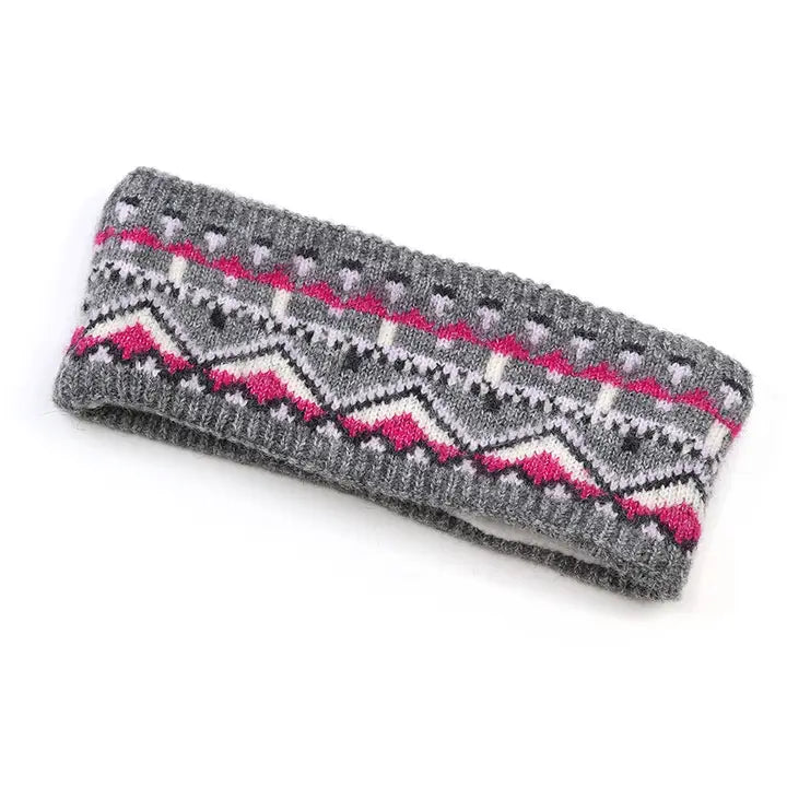 POM Fair Isle Headband Grey Mix