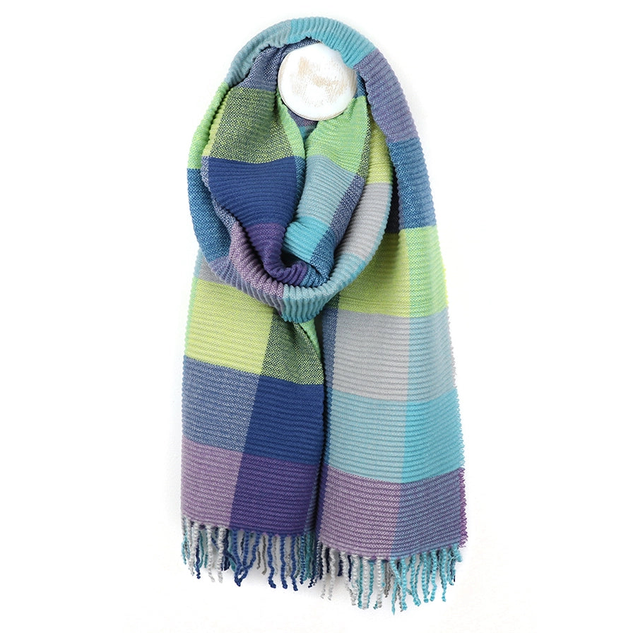 POM Soft Crinkle Check Scarf Mauve & Green