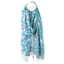 Load image into Gallery viewer, POM Turquoise Floral Scarf
