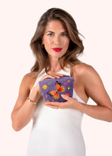 Load image into Gallery viewer, Powder Velvet Embroidered Mini Pouch Purple Butterfly
