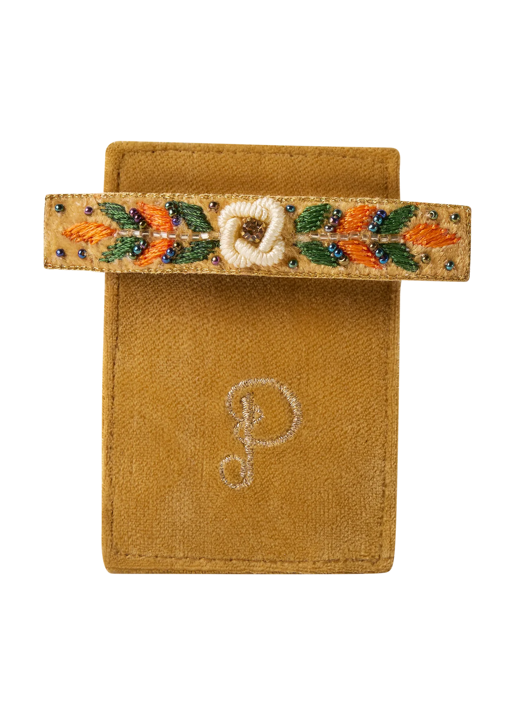 Powder Embroidered Vine Barette Mustard