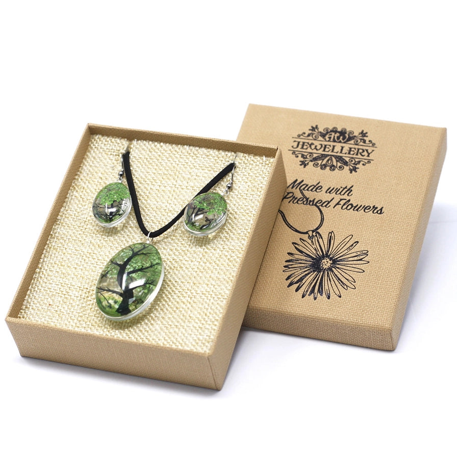 Pressed Flowers Tree Jewellery Set Green