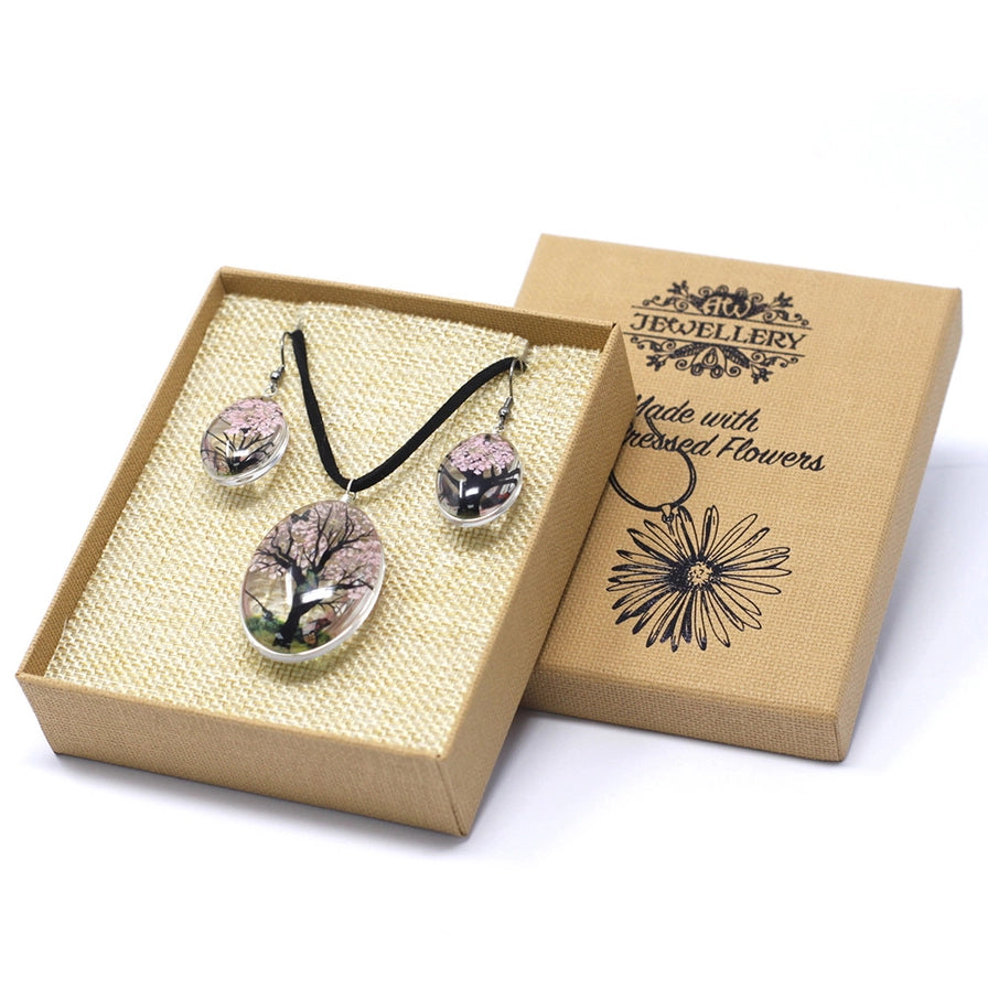 Pressed Flowers Tree Jewellery Set Pale Pink