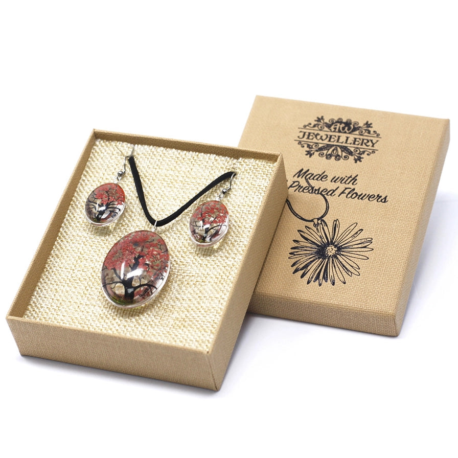 Pressed Flowers Tree Jewellery Set Red