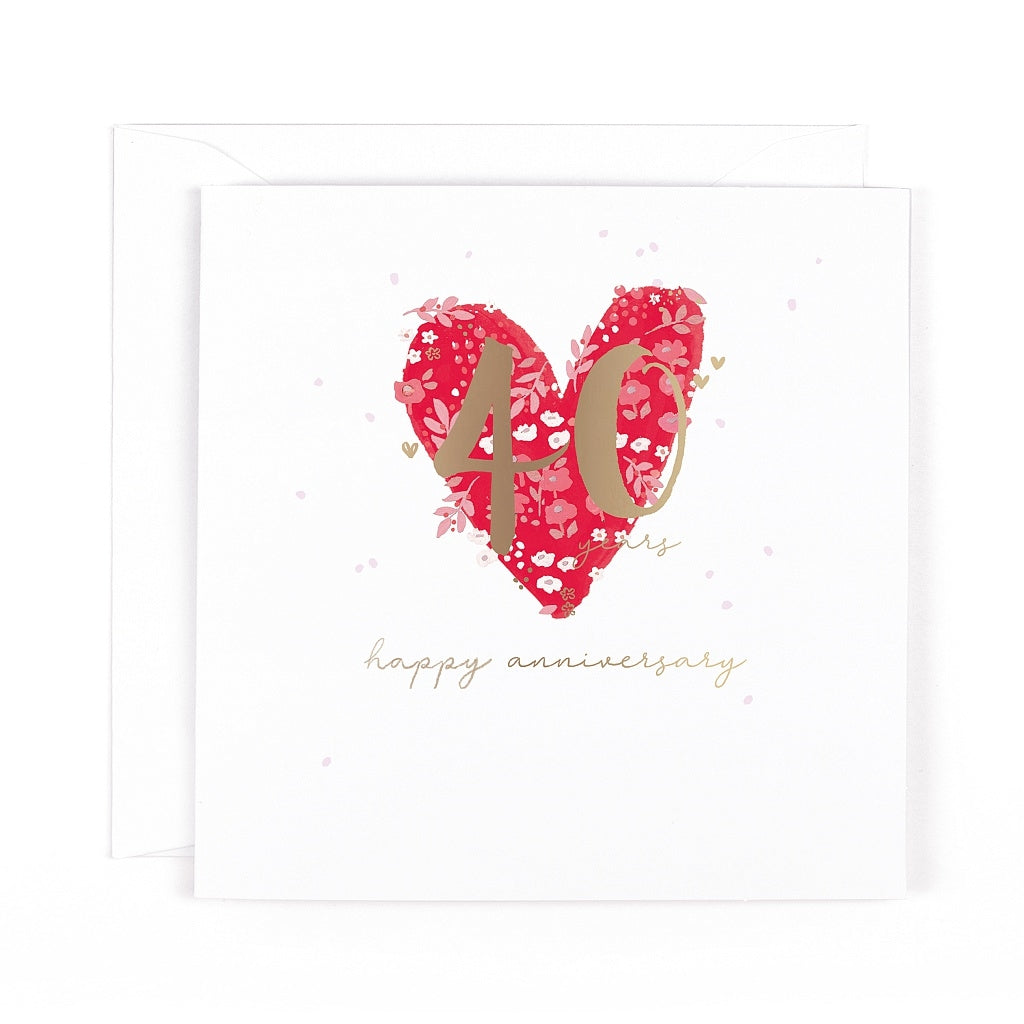 Primrose Hill Happy 40th Anniversary Heart Card