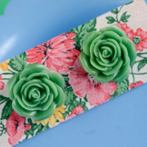 Resin Large Rose Earrings Green