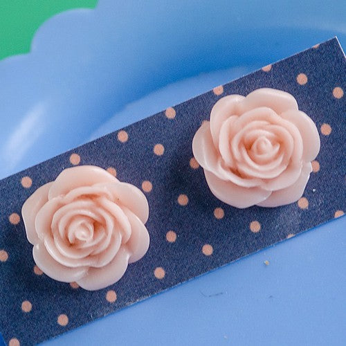 Resin Large Rose Earrings Nude