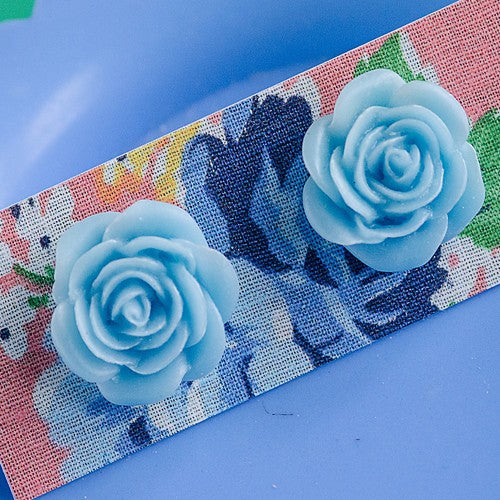 Resin Large Rose Earrings Pale Blue