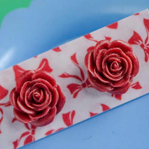 Resin Large Rose Earrings Red