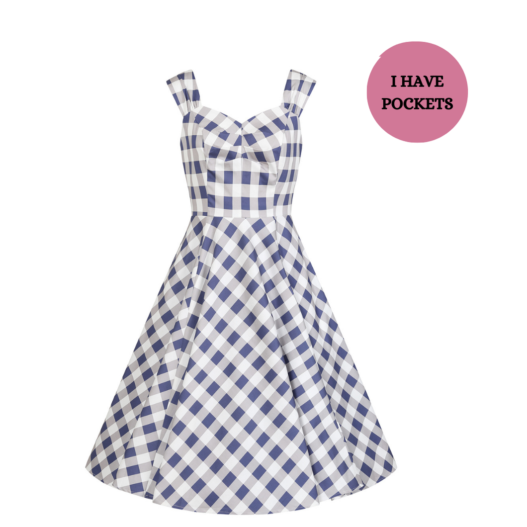 Sadie Blue Check Swing Dress