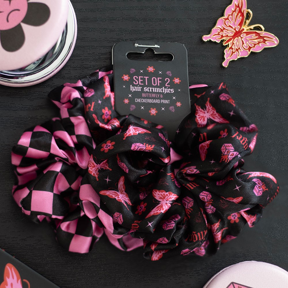 Set of 2 Checkerboard & Butterfly Scrunchies