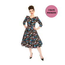 Load image into Gallery viewer, Sherri Black Floral Swing Dress
