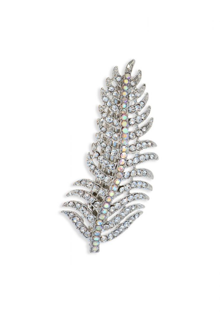 Silver Crystal Feather Hair Clip