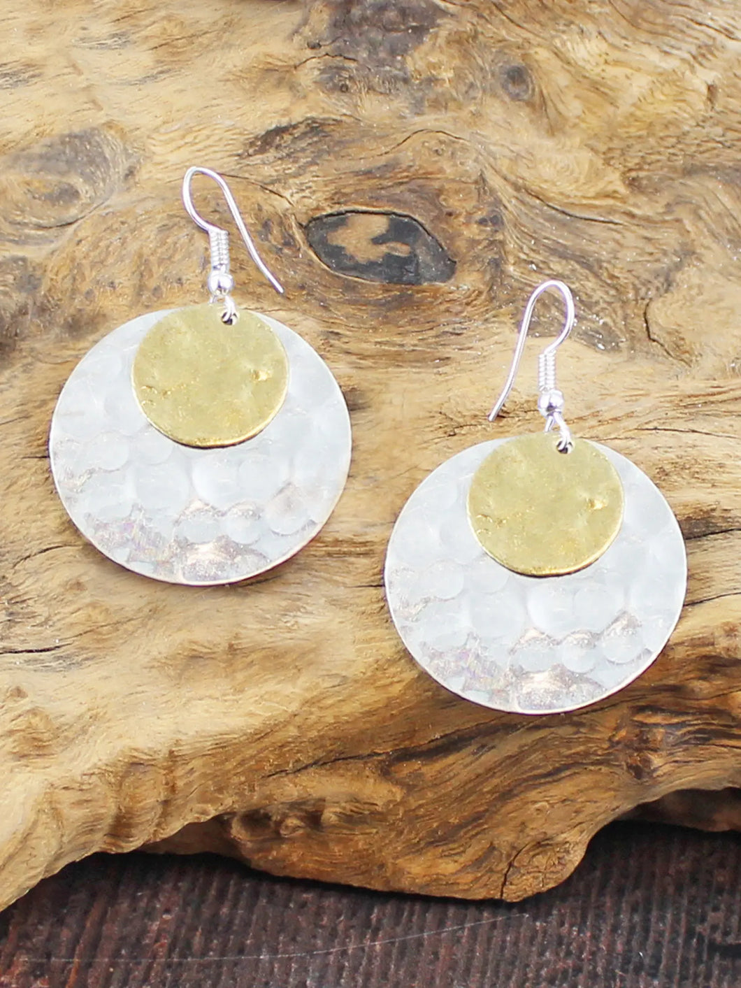 Suzie B Two Tone Hammered Disc Earrings