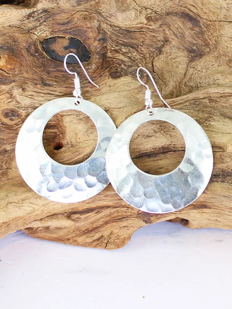 Suzie B Silver Plate Hammered Hoop Earrings