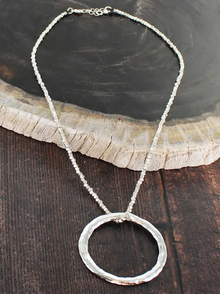Suzie B Silver Plate Hammered Hoop Necklace