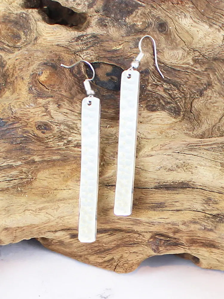 Suzie B Silver Plate Hammered Long Bar Earrings