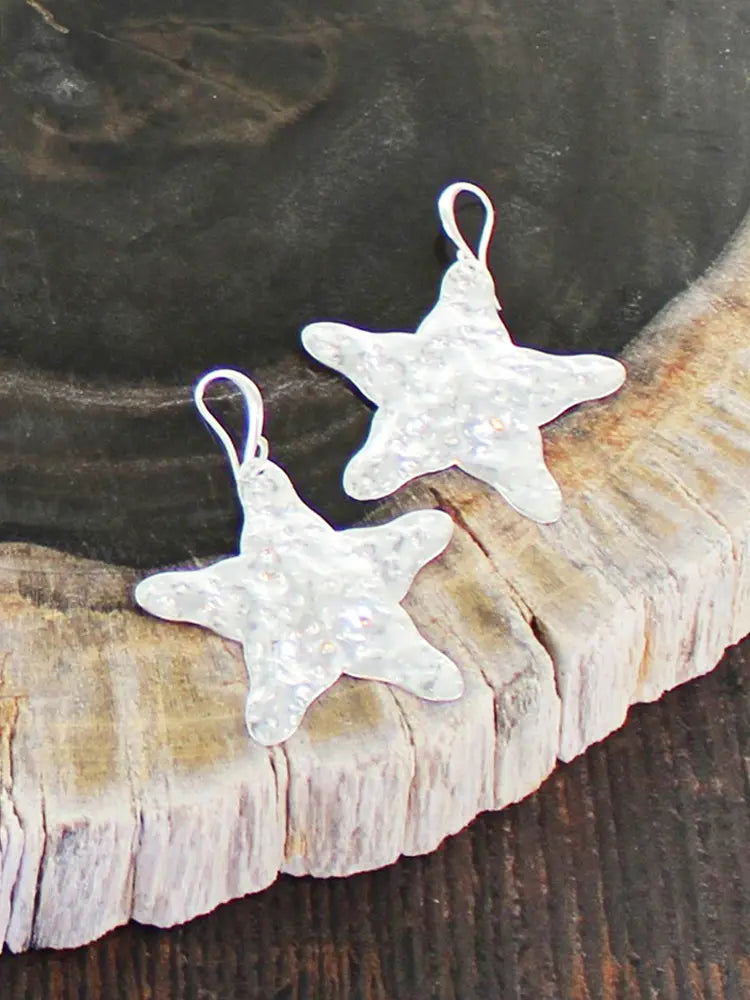 Suzie B Silver Plate Hammered Star Earrings