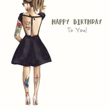 Sitting Pretty Tattoo Girl Birthday Card
