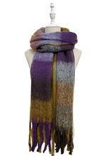 Load image into Gallery viewer, Soft Tassel Scarf Check Print Purple &amp; Mustard
