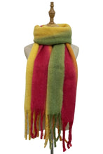 Load image into Gallery viewer, Soft Tassel Scarf Stripe Green/Yellow/Pink
