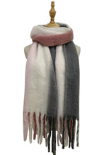 Load image into Gallery viewer, Soft Tassel Scarf Stripe Grey/Cream/Pink
