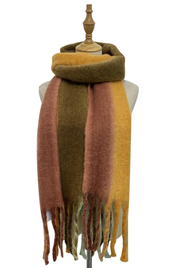 Soft Tassel Scarf Stripe Khaki/Mint/Orange