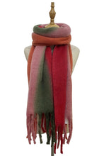 Load image into Gallery viewer, Soft Tassel Scarf Stripe Red/Green/Pink
