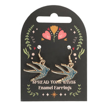 Load image into Gallery viewer, Spread Your Wings Blue Swallow Enamel Earrings
