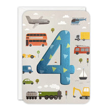 Load image into Gallery viewer, Sprouts Age 4 Transport Birthday Card
