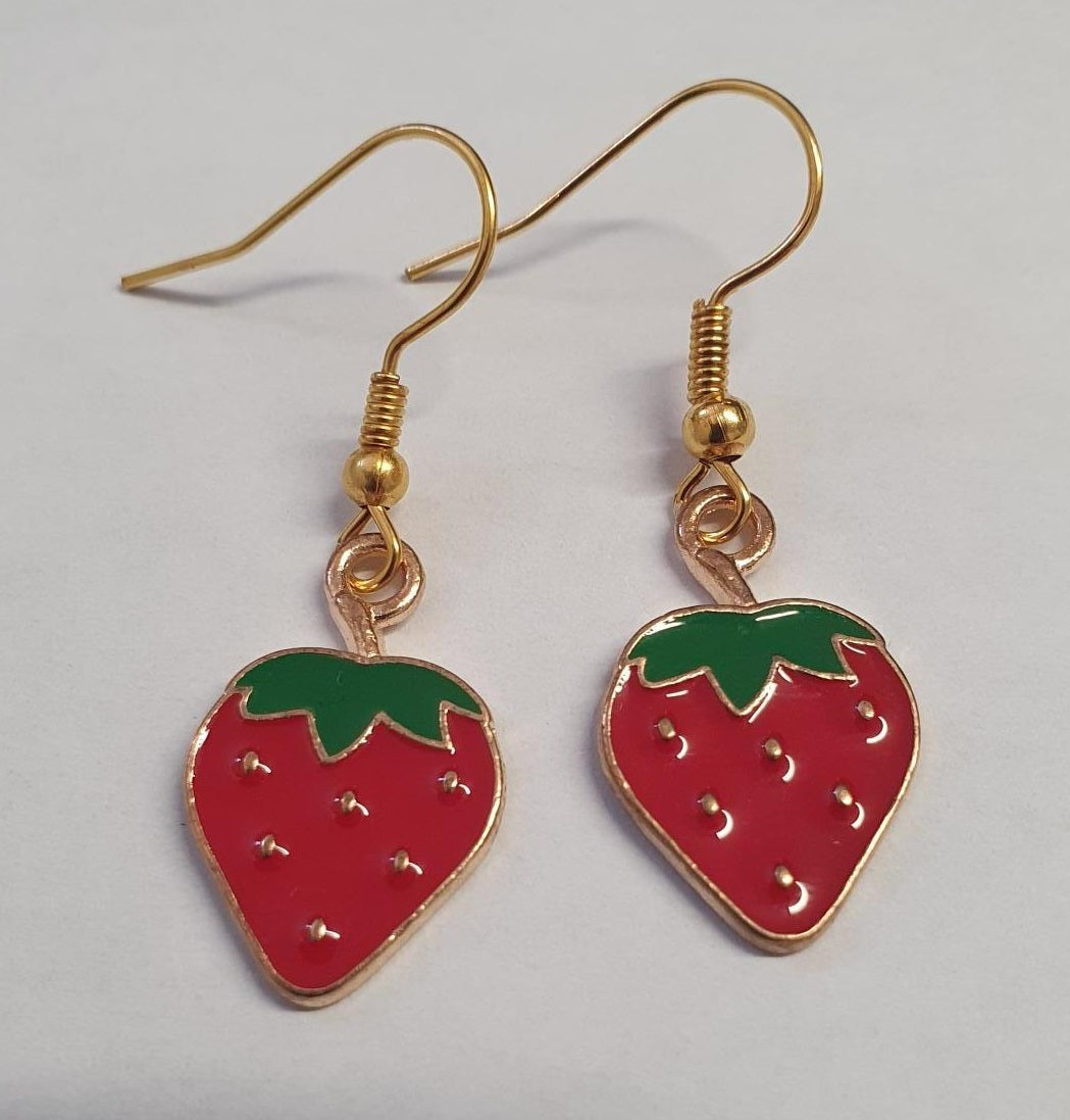 Strawberry Enamel Retro Drop Earrings