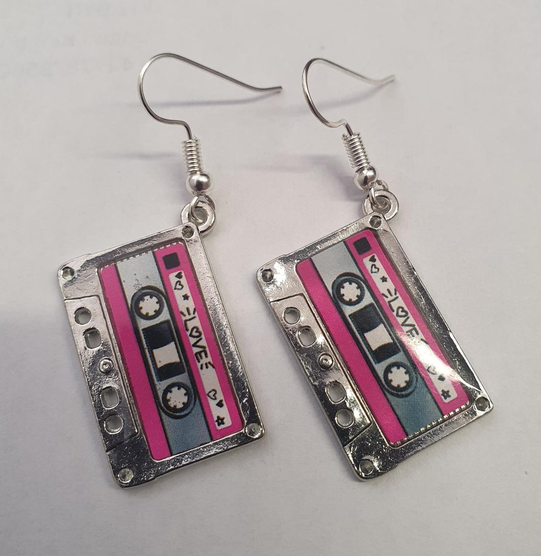 Enamel Cassette Tape Drop Earrings