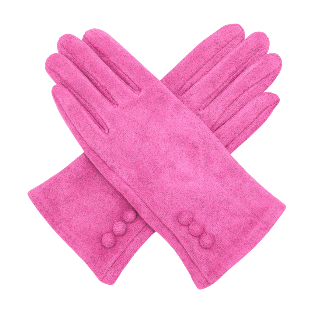 Multi Button Velvet Feel Gloves Fuchsia