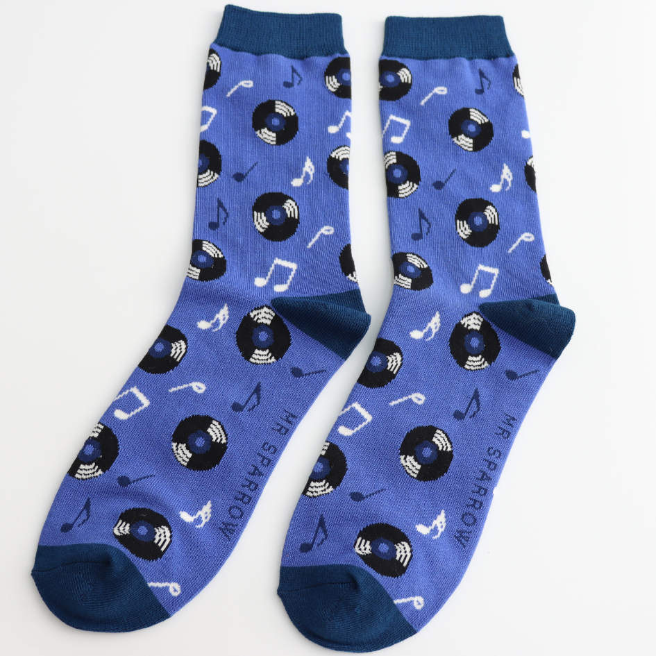 Men's Bamboo Socks Vinyl Music Blue
