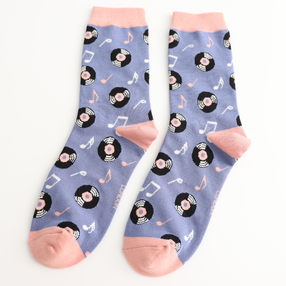Bamboo Socks Vinyl Music Blue