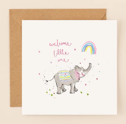 Watercolour Welcome Little One Elephant Card