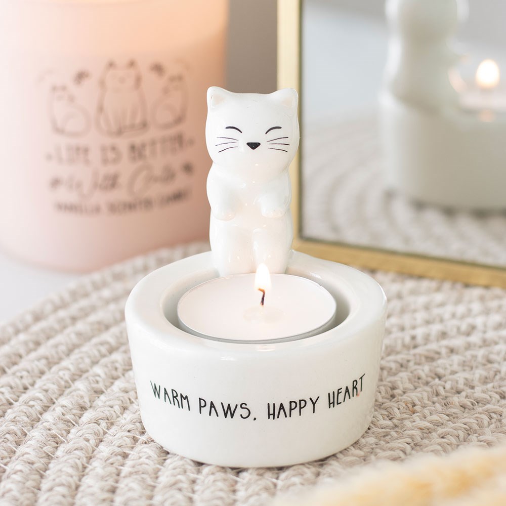 White Cat Tealight Holder