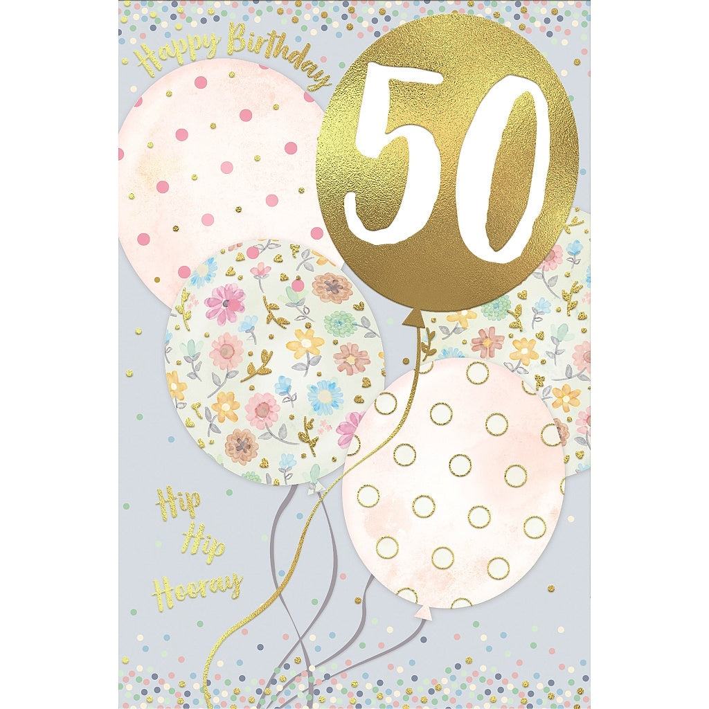 Wishing Well 50 Balloons Birthday Card