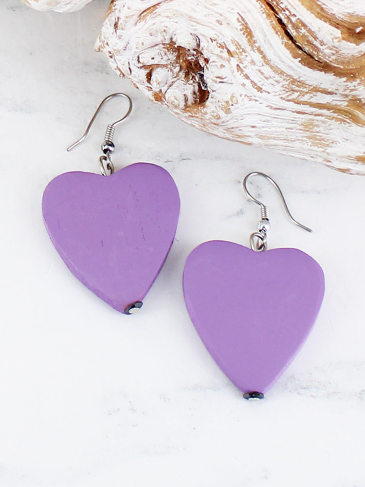 Suzie B Wooden Heart Earrings Lilac