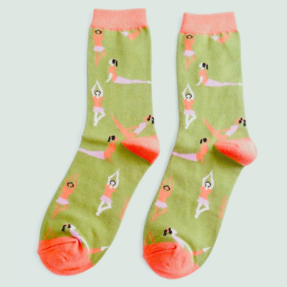 Bamboo Socks Yoga Poses Olive
