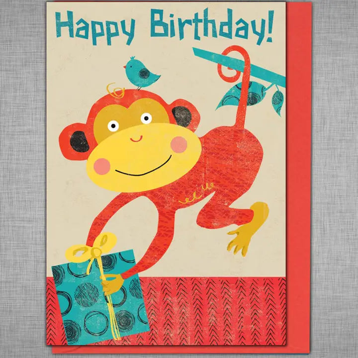Zoo Buddies Orange Monkey Birthday Card