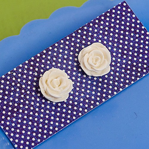 Resin Rose Earrings White