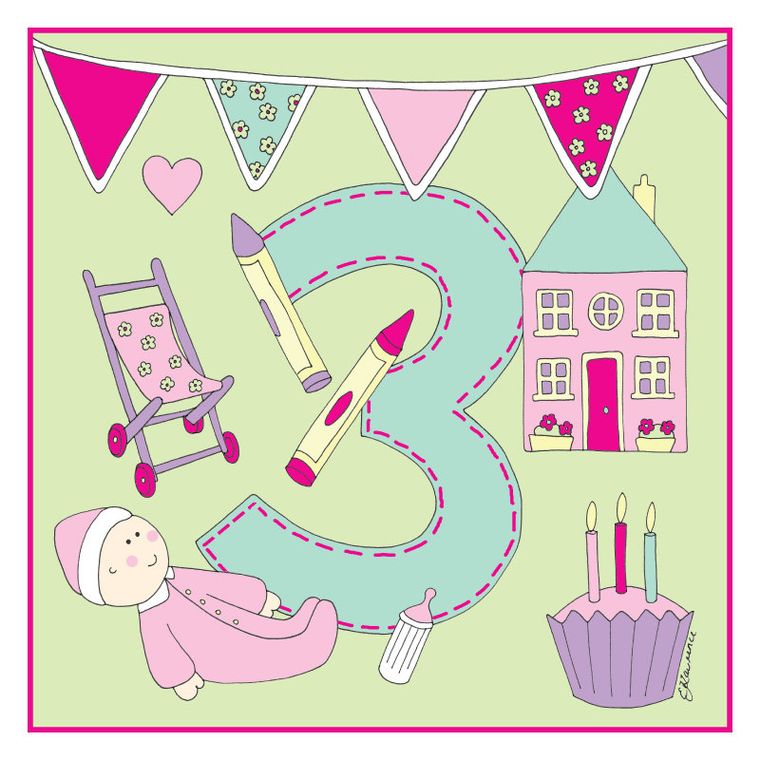Age Range 3 Pink Birthday Card