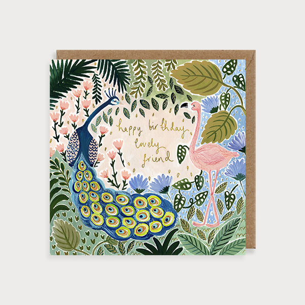 Animals Birthday Lovely Friend Peacock & Flamingo Card
