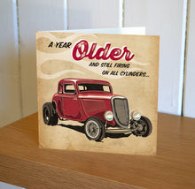 Load image into Gallery viewer, Autojumble A Year Older 5 Window Coupe Hot Rod Card

